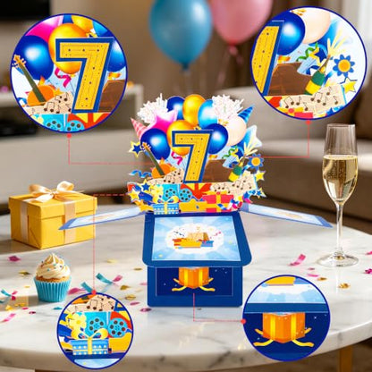 GREETING ART 7th Birthday Pop Up Card,Happy 7 Years Old Birthday Card - color: 7th