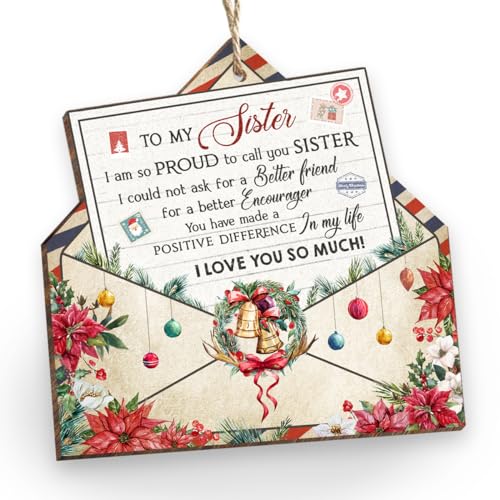 Sister Christmas Ornament – Envelope Wooden Ornament, Meaningful for Women, Sisterhood Keepsake - style: Sister Letter