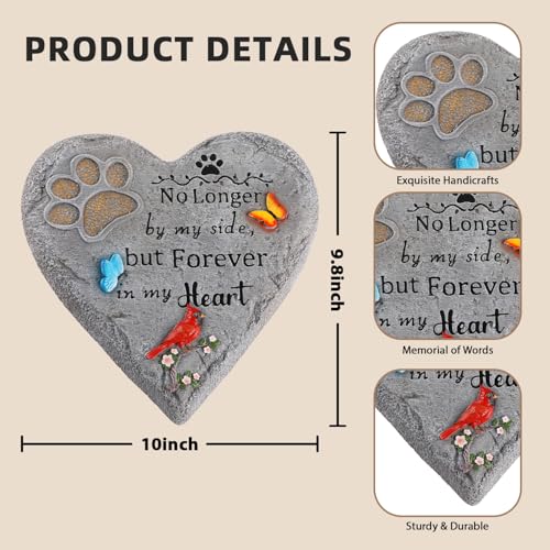 Dog Memorial Stone Pet Loss Sympathy Gift 10 inch | Pet Grave Markers with Paw Print Cardinal & Butterfly Dog Bereavement Gifts Heart-Shaped Doggy Passing Away Gifts
