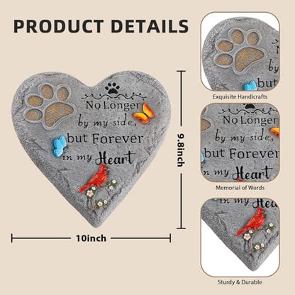 Dog Memorial Stone Pet Loss Sympathy Gift 10 inch | Pet Grave Markers with Paw Print Cardinal & Butterfly Dog Bereavement Gifts Heart-Shaped Doggy Passing Away Gifts