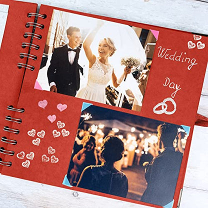 Bstorify Square Scrapbook Photo Albums 8 x 8 Inch Red Thick Paper, Hardcover, Metal Corners, Ribbon Closure - Ideal for Your Scrapbooking Albums, Art & Craft Projects | Hardcover with Thick 200 GSM Kraft Paper, Ideal for Your Scrapbooking Albums, Art & Cr
