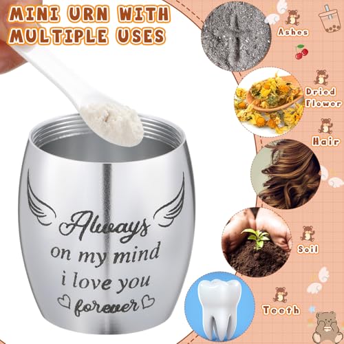 Kenning Cremation Keepsake Urn for Ashes Set, Memorial Bear with Mini Urn & Spoon, Acrylic Heart Memorial Plaque, Angel Wing Bracelet, Sympathy Bereavement Gift for Loss of Loved One or Pet (Brown) - size: Brown