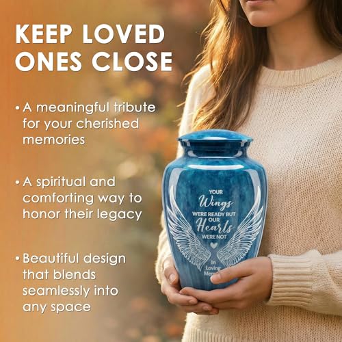 Emvency Urn for Ashes, Metal Alloy, 10" H x 6" W, Angel Wings - color: Wings