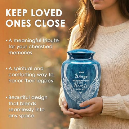 Emvency Urn for Ashes, Metal Alloy, 10" H x 6" W, Angel Wings - color: Wings