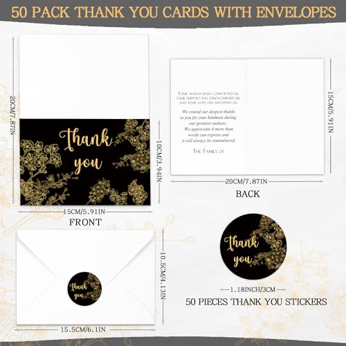 Fumete 50 Set Funeral Thank You Cards, Cherry Blossom | with Envelopes and Sticker Thank You Sympathy Card with Message Bereavement for Funeral Family Loved Ones Celebration of Life - style: Cherry Blossom
