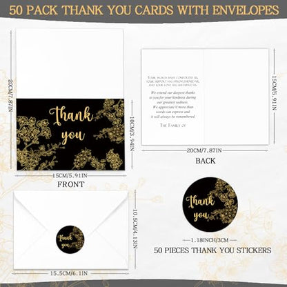 Fumete 50 Set Funeral Thank You Cards, Cherry Blossom | with Envelopes and Sticker Thank You Sympathy Card with Message Bereavement for Funeral Family Loved Ones Celebration of Life - style: Cherry Blossom