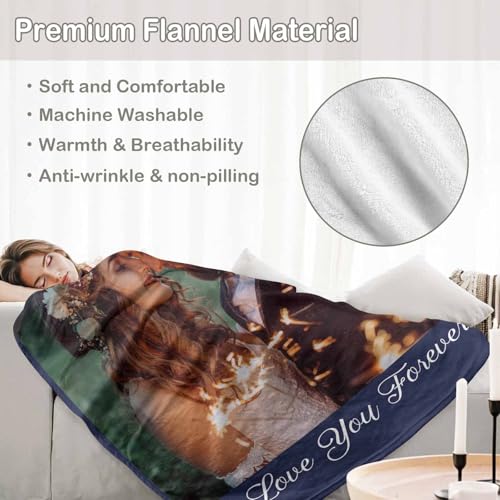 D-Story Custom Blanket with Photos Text Personalized Blankets and Throws Customized Fleece Picture Blanket for Adult Kid Funny Birthday Gifts for Couple Wife Husband Family - color: B-1 Photos