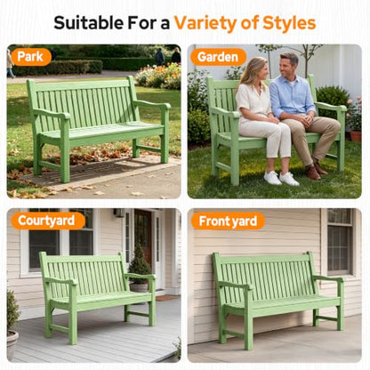 2-Person Outdoor Bench with 700 Lbs Weight Capacity, Green | Poly Lumber Weatherproof Garden Bench Seating for Porch, Balcony and Park, All-Weather Patio Bench Furniture - color: Green