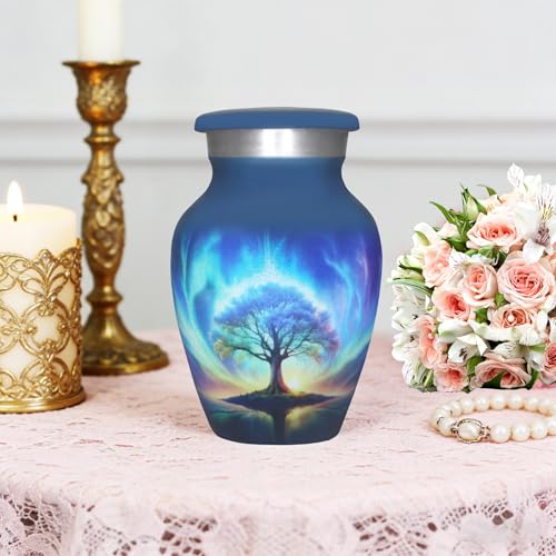 M MEILINXU Blue Tree of Life Urn, Small Urn, Keepsake Urns for Human Ashes - color: Blue, size: Small / Keepsake