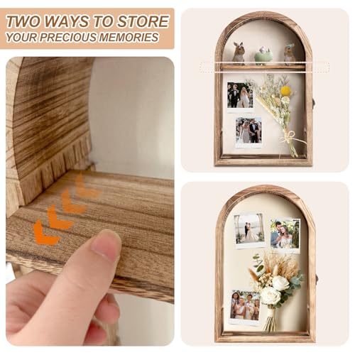 Shadow Box Frame 10x16, Natural Wood Display Case with Linen Back, Deep Picture Frame for Photos, Keepsakes, Flowers, Medals, Memorabilia, DIY Crafts, Wedding or Pet Memory Box Wall & Table Decor
