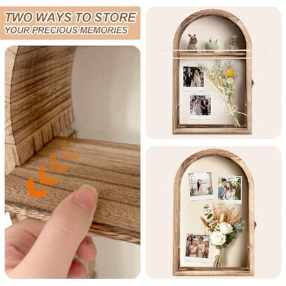 Shadow Box Frame 10x16, Natural Wood Display Case with Linen Back, Deep Picture Frame for Photos, Keepsakes, Flowers, Medals, Memorabilia, DIY Crafts, Wedding or Pet Memory Box Wall & Table Decor