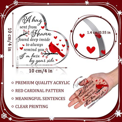 Karenhi 4 Inch Red Cardinal Christmas Gifts Memorial Bereavement Gift for Loss of Loved One Sympathy Decorations Loss of Mom Dad Son Husband in Heaven Glass Table Remembrance(4 Inch,Hug Style) - size: 4 Inch, style: Hug