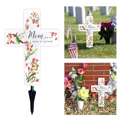 Solar Cross Light for Grave, Mom Cemetery Memorial Stake Sympathy Gift - color: Mom