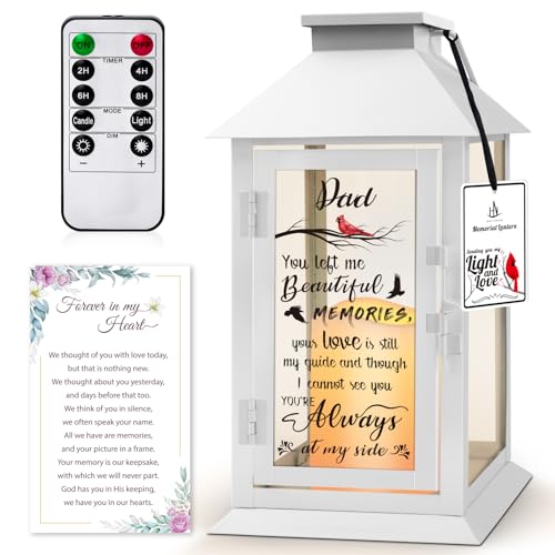 Memorial Lantern Bereavement Gifts in Memory of Loved One Memorial Gifts for Loss of Father Remembrance Sympathy Gifts for Loss of Loved One with LED Candle and Remote - color: Dad White