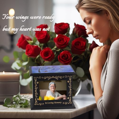 Wooden Urn Box for Ashes Cremation Urns for Human Ashes Adult Male or Female, Memorial Keepsake Urns with Photo Frame, Funeral Casket for Men Women, Burial Urn for Adults Up to 200 IBS-Tree - size: Tree