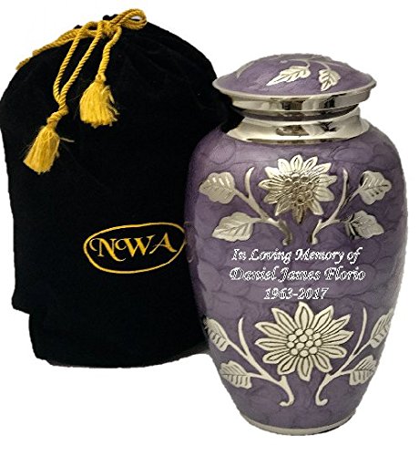 Floral Cremation Urn with Personalization, Funeral Urn in Multiple Sizes and Colors (Purple, Large) - color: Purple
