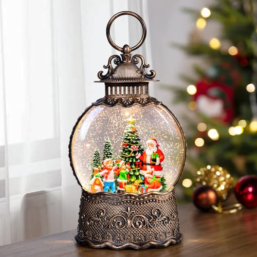 Christmas Snow Globes Lantern with Music, Santa Claus Scene Snow Globes with Swirling Glitter Effects, USB/Battery Powered with 6-Hour Timer, Christmas Decorations - color: Santa Claus