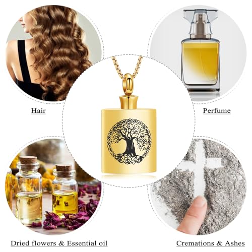 Oinsi Beer Bottle Cremation Jewelry for Ashes Stainless Steel Cylinder Tube Memorial Urn Necklace Keepsake Pendant Jewelry for Human Ashes with Filling Kits - color: B-Gold