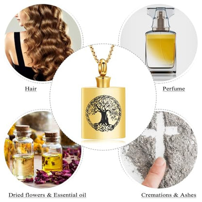 Oinsi Beer Bottle Cremation Jewelry for Ashes Stainless Steel Cylinder Tube Memorial Urn Necklace Keepsake Pendant Jewelry for Human Ashes with Filling Kits - color: B-Gold