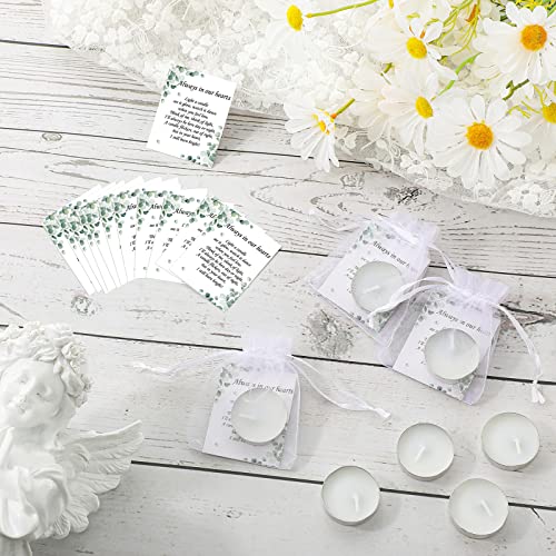 50 Set Funeral Party Favors Memorial White Candles Unscented Funeral Gifts Tealight Candles with Condolence Bereavement Cards and Organza Bags for Guest Celebration of Life Decorations (Artsy) - style: Artsy