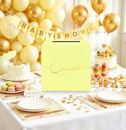 HEIPINIUYE Yellow Wedding Card Box with Gold Foil 9.8" x 9.8" Yellow Large Gift Card Box for Party Wedding Reception Graduation Birthday Baby Shower Cardboard Raffle Envelope Box with Slot - color: Yellow Card Box with Gold Foil