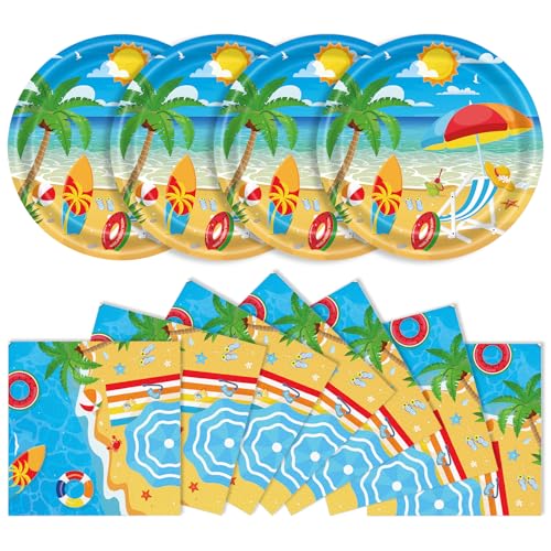 40 Pcs Beach Plates and Napkins, Large 9 Inch Tropical Hawaii Plates - color: Beach