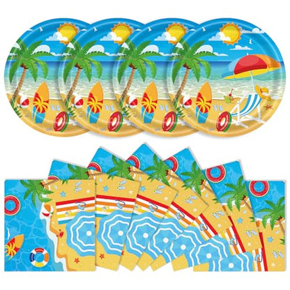40 Pcs Beach Plates and Napkins, Large 9 Inch Tropical Hawaii Plates - color: Beach