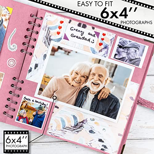 Bstorify Square Scrapbook Photo Albums 8 x 8 Inch Pink Thick Paper, Hardcover, Metal Corners, Ribbon Closure - Ideal for Your Scrapbooking Albums, Art & Craft Projects | Hardcover with Thick 200 GSM Kraft Paper, Ideal for Your Scrapbooking Albums, Art & C