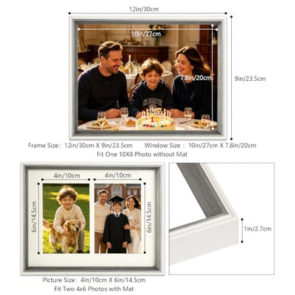 8x10 College Double Photo Frame with Tempered Glass, PS10-GYD6 - color: Grey, size: 8X10 inch