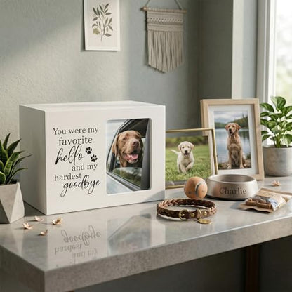 Pet Urns for Dogs Ashes, Dog Urns with Photo Frame, Cat Ashes Keepsake Box, Loss of Dog Sympathy Urn, Pet Memorial Gifts, Pet Bereavement Gift, Dog Pass Away Remembrance Gift (White) - color: White
