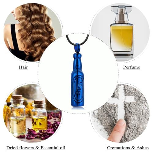 Oinsi Beer Bottle Cremation Jewelry for Ashes Stainless Steel Cylinder Tube Memorial Urn Necklace Keepsake Pendant Jewelry for Human Ashes with Filling Kits - color: A-Blue