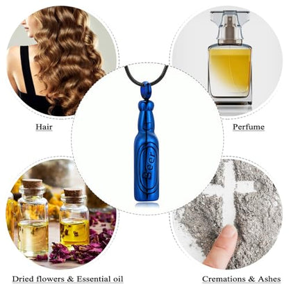 Oinsi Beer Bottle Cremation Jewelry for Ashes Stainless Steel Cylinder Tube Memorial Urn Necklace Keepsake Pendant Jewelry for Human Ashes with Filling Kits - color: A-Blue