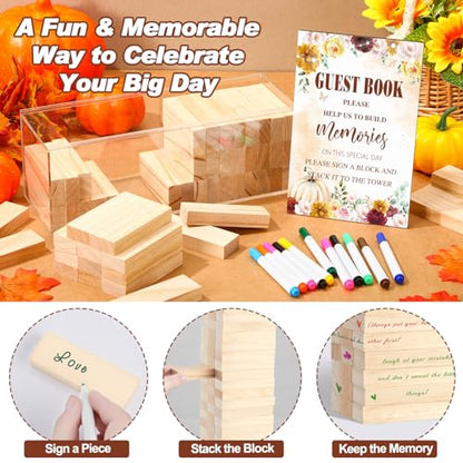 Beeveer 80 Pcs Wedding Guest Book Alternative Wooden Block Guest Book for Wedding Sign in Bridal Shower Decoration 54 Pcs Wooden Block Bridal Shower Game for Sign in, Reception(Pumpkin) - style: Pumpkin