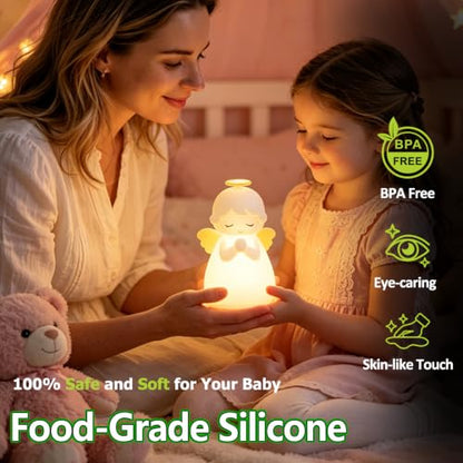 Angel Night Light, Cute Guardian Angel Silicone Lamp with 3 Level Warm Light and RGB Changing, Timer, Nighttime Care Portable Kawaii Bedside Baptism Gifts for Prayer, Toddler, Boys and Girls. - style: Angel