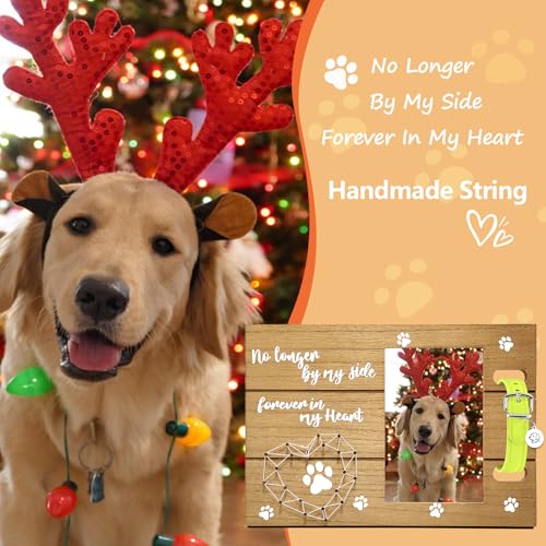 Artisanal Hand-Knitted Heart Dog Memorial Frame with Collar Holder - Loss of Pet Sympathy Gift, Sympathy Keepsake Frame,Warm Remembrance for Dogs and Cats - color: Wood color