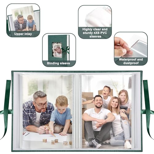 Photo Album 4x6 100 Pockets, Slip-in Picture Albums, Linen Cover Top Loader Vertical Pockets Albums for Baby, Kids Boy Girls, Wedding, Family, Anniversary, Dark Green - color: Dark Greed, size: 100 Pockets white Bandage