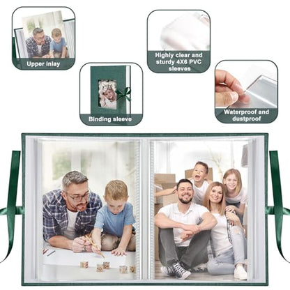 Photo Album 4x6 100 Pockets, Slip-in Picture Albums, Linen Cover Top Loader Vertical Pockets Albums for Baby, Kids Boy Girls, Wedding, Family, Anniversary, Dark Green - color: Dark Greed, size: 100 Pockets white Bandage