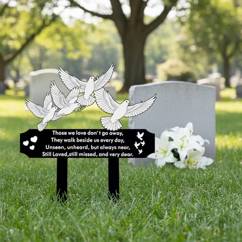 13 Inch White Doves Memorial Garden Stake - Metal Grave Decorations for Cemetery - Sturdy Thickened Peace Dove Plaque with Olive Branch, Sympathy Gift for Loss of Loved One(Dove) - style: Dove