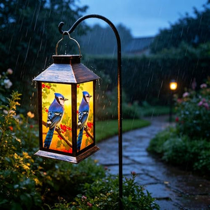 Solar Lanterns Outdoor Hanging Blue Jay Solar Lights Decorative for Garden Patio Porch and Tabletop PVC Waterproof LED Lantern (1pack)… - style: Art Deco