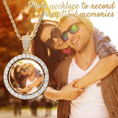 Custom Circle Chain with Picture Custom Circle Pendant Necklace - color: Round-Upgrade-Gold-004