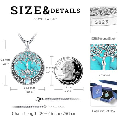Sterling Silver Tree of Life Necklace for Women Oval Family Tree Necklace Abalone Shell Moonstone Pendant Mother Day Necklace for Mom Tree of Life Jewelry - style: Tree of Life-Moon phase