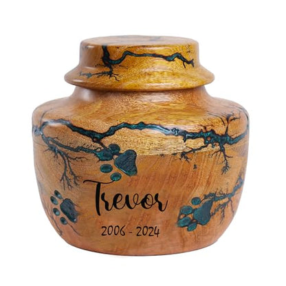 Personalized Cremation Urn for Human or Pet Ashes Adult, Male or Female – Wooden Funeral Urn with Green Resin, Hand-Carved Large Burial Urns, Memorial Urns for Pet Ashes, Urns Box for Men or Women