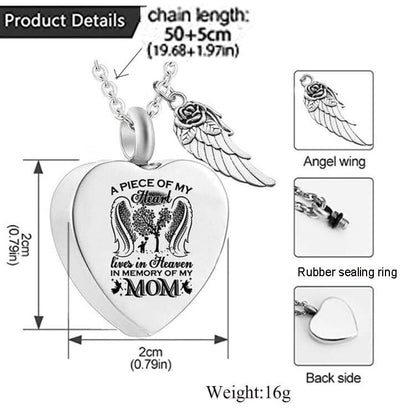 Angel Wing Heart Urn Necklaces for Ashes A PIECE OF MY Dad Mom Daughter Son Papa Cremation Jewelry Keepsake Memorial Pendant for Women Men - style: Son