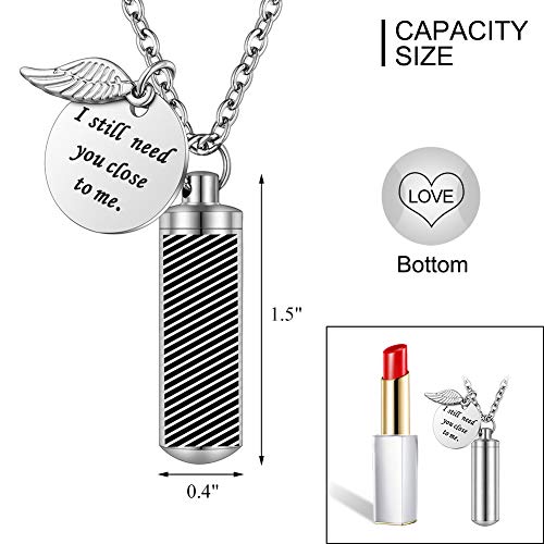 abooxiu Cylinder Urn Necklace for Ashes Cremation Jewelry/Keychain for human Pet Stainless Steel Memorial Keepsake Pendant with Angel Wing Charm Ashes - color: Silver-M