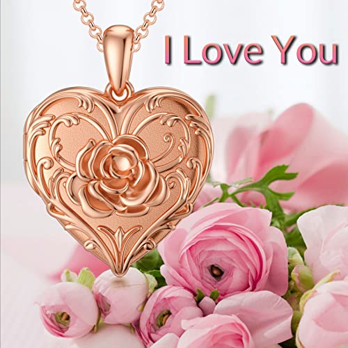 SOULMEET Sunflower/Rose/Daisy Heart Locket Necklace That Holds Pictures Keep Someone Near to You Sterling Silver/Gold Personalized Photo Locket Gift - style: A3-Rose gold plated rose locket only