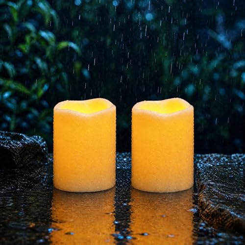 Homemory Outdoor Waterproof Flameless Candles with Auto Light Sensor, Flickering LED Pillar Candles, Dusk to Dawn Battery Operated Fake Candles Lanterns, Porch, Patio, Garden Decor, 3"x4", Set of 2 - color: D3"xH4"4"