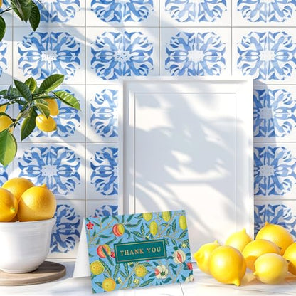 Whaline 24 Pack Lemon Floral Thank You Cards with Envelopes Stickers Blue Green Vintage Flower Greeting Cards Blank Note Card for Birthday Baby Shower Party Invitation Supplies, 4 x 6 Inch - style: Vintage Lemon
