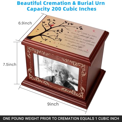 ADMLC Cremation Urns for Human Ashes Adult Up to 200 IBS with Photo Frame | 100% Wooden Handcrafted Memorial Keepsake Urn for Ashes,Funeral Burial Caskets Urn Suitable for Male Female Men Women Dad Mom