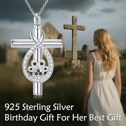 TIGER RIDER Pet Paw Necklace 925 Sterling Silver Cross Infinite love Necklace Pendant Pet Jewelry Gift for Dog Cat Lovers - style: Cross