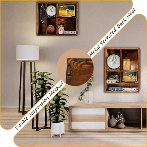Solid Wood 11*14" Pet Memorial Shadow Box with Adjustable Shelves - color: Charred Black